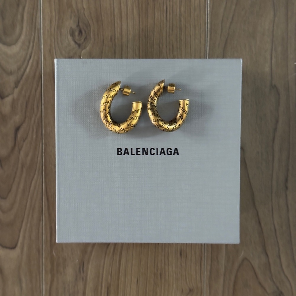 Balenciaga Brass Post Back Closure Logo Engraved Earrings